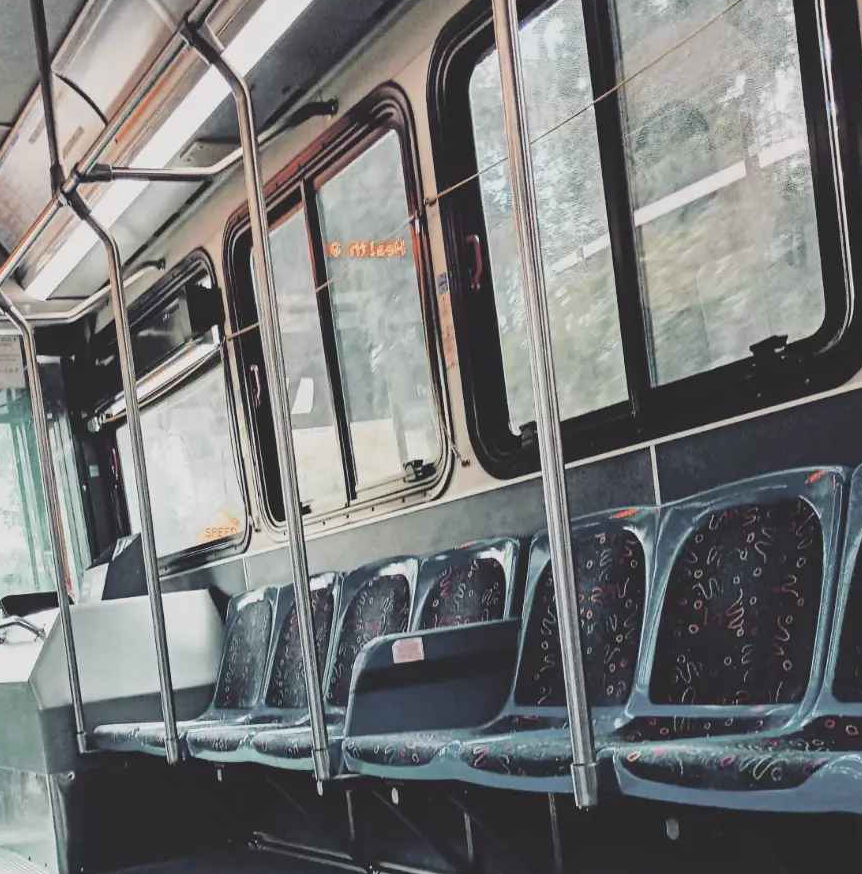 a photo of the interior of a bus.